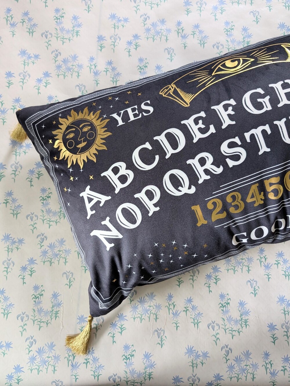 Cynthia Rowley Curious Ouija Board Throw Pillow NEW Black Gold Halloween Witchy